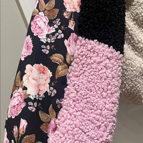 For Love and Lemons Cozy Zip-Up Jacket Colorblock floral stand collar Teddy bear - Picture 9 of 12